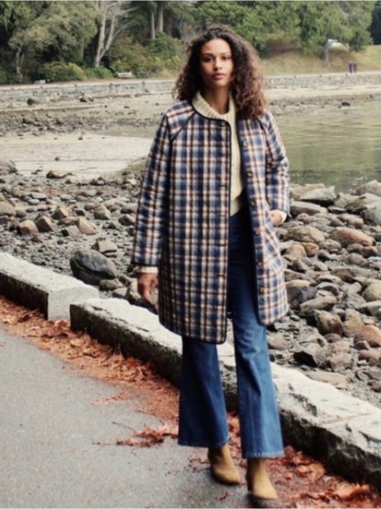 Doen Jackets & Blazers - DOEN Sur Longline Jacket • Quilted Belleville Plaid in Navy, Brown & Cream